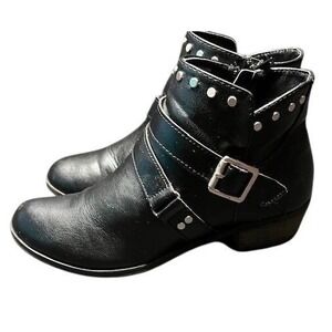 Black Studded Ankle Boots with Buckle Detail Womens Fashion Booties